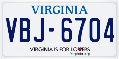 VA license plate VBJ6704