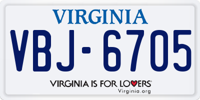 VA license plate VBJ6705