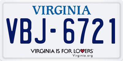 VA license plate VBJ6721