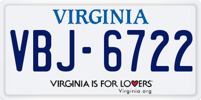 VA license plate VBJ6722
