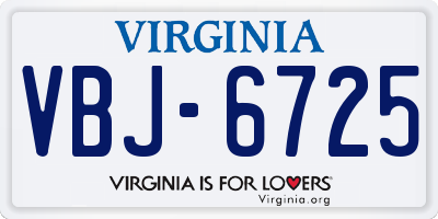 VA license plate VBJ6725