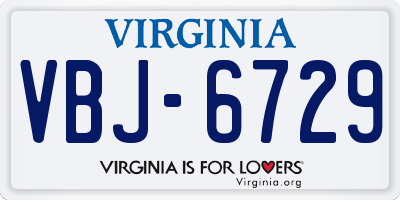 VA license plate VBJ6729