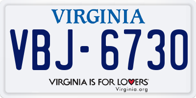 VA license plate VBJ6730