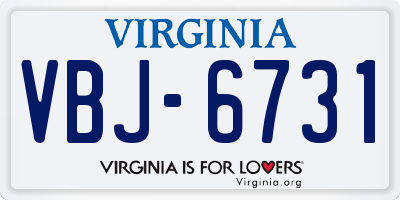 VA license plate VBJ6731