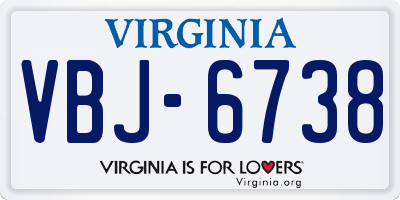 VA license plate VBJ6738
