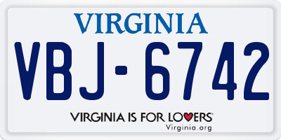 VA license plate VBJ6742