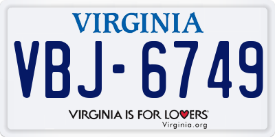 VA license plate VBJ6749
