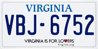 VA license plate VBJ6752