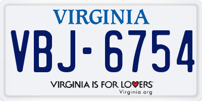 VA license plate VBJ6754