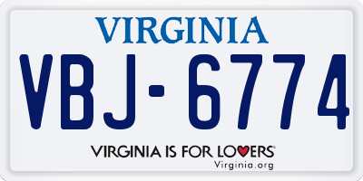 VA license plate VBJ6774