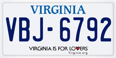 VA license plate VBJ6792