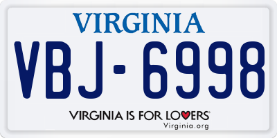 VA license plate VBJ6998