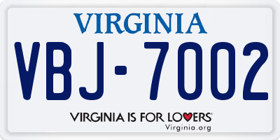 VA license plate VBJ7002