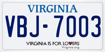 VA license plate VBJ7003