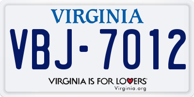 VA license plate VBJ7012
