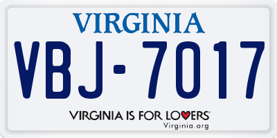 VA license plate VBJ7017