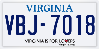 VA license plate VBJ7018