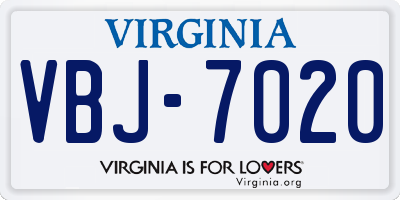 VA license plate VBJ7020