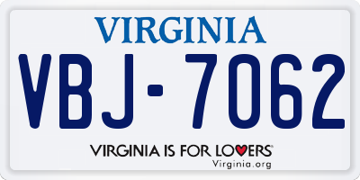 VA license plate VBJ7062