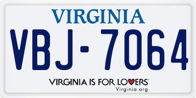 VA license plate VBJ7064