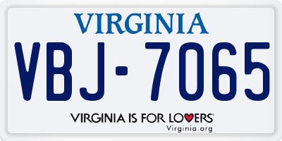VA license plate VBJ7065