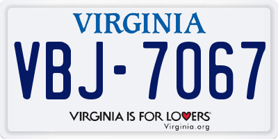 VA license plate VBJ7067