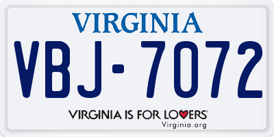 VA license plate VBJ7072