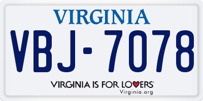 VA license plate VBJ7078