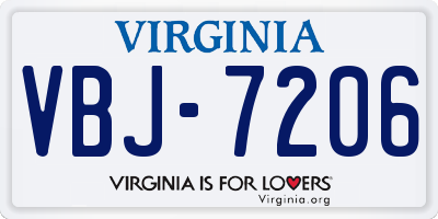 VA license plate VBJ7206