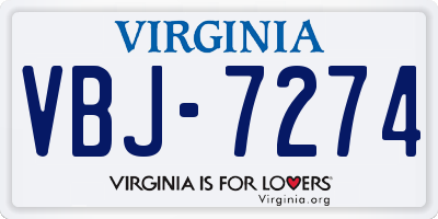 VA license plate VBJ7274