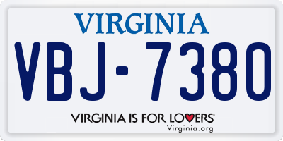 VA license plate VBJ7380
