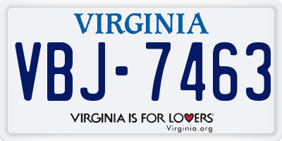 VA license plate VBJ7463
