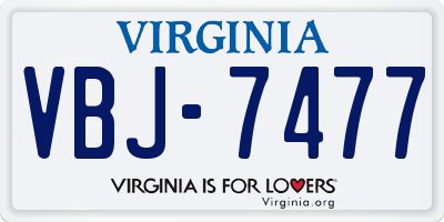 VA license plate VBJ7477
