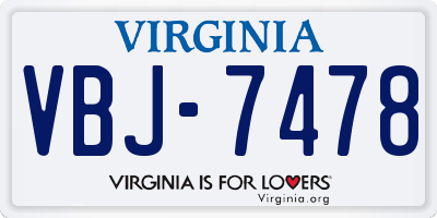 VA license plate VBJ7478