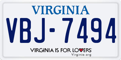 VA license plate VBJ7494