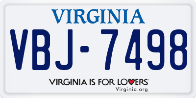 VA license plate VBJ7498