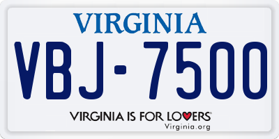 VA license plate VBJ7500