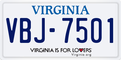 VA license plate VBJ7501