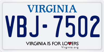 VA license plate VBJ7502