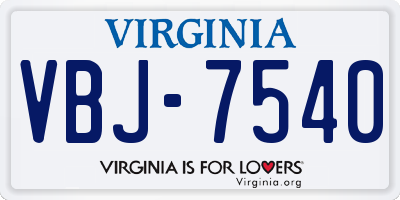 VA license plate VBJ7540
