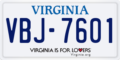 VA license plate VBJ7601