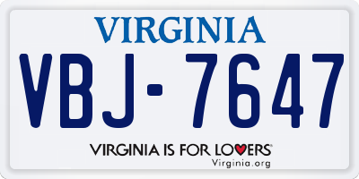 VA license plate VBJ7647