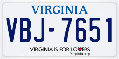 VA license plate VBJ7651