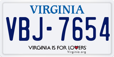VA license plate VBJ7654