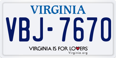 VA license plate VBJ7670