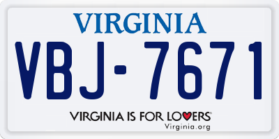 VA license plate VBJ7671