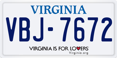 VA license plate VBJ7672