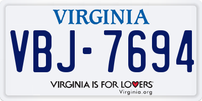 VA license plate VBJ7694