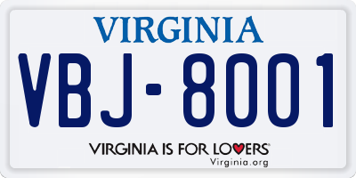 VA license plate VBJ8001