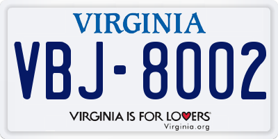 VA license plate VBJ8002